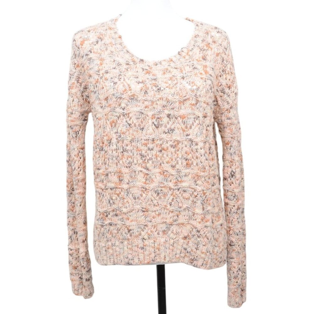 Hinge Womens Wool Mohair Blend Sweater Size MED Open Knit Textured Long Sleeve